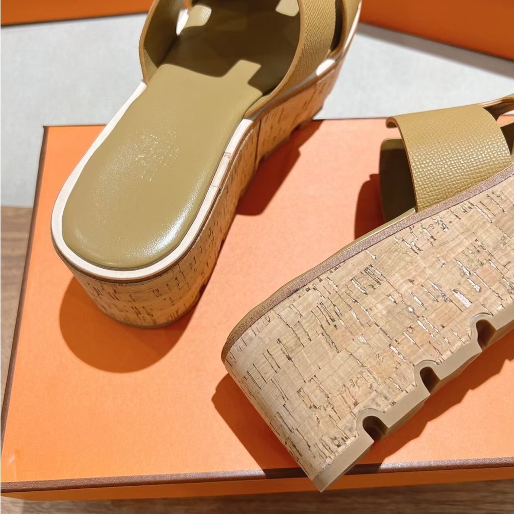 Hermes Women's Tan Wedge Sandals - Picture 8 of 8